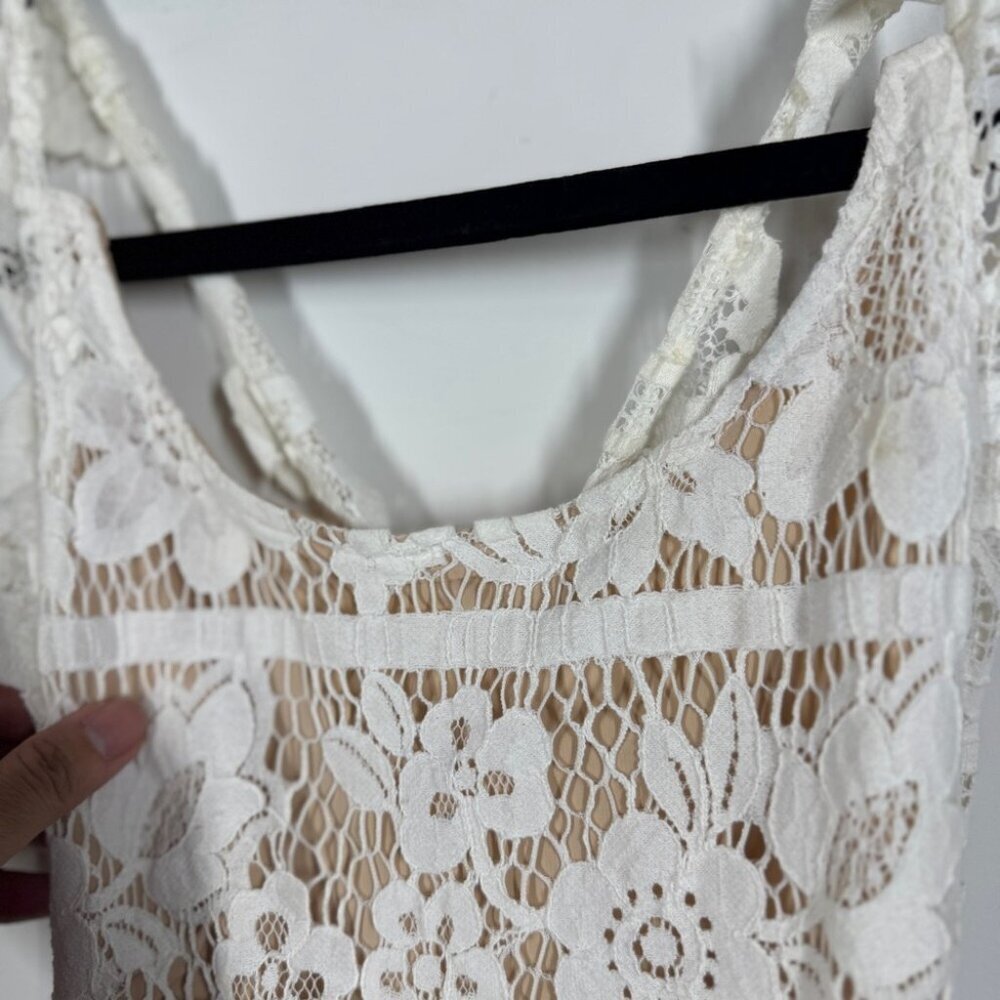 For Love & Lemons White Lace Fit Flare Sleeveless Dress Lined Boho Festival XS - Picture 7 of 15